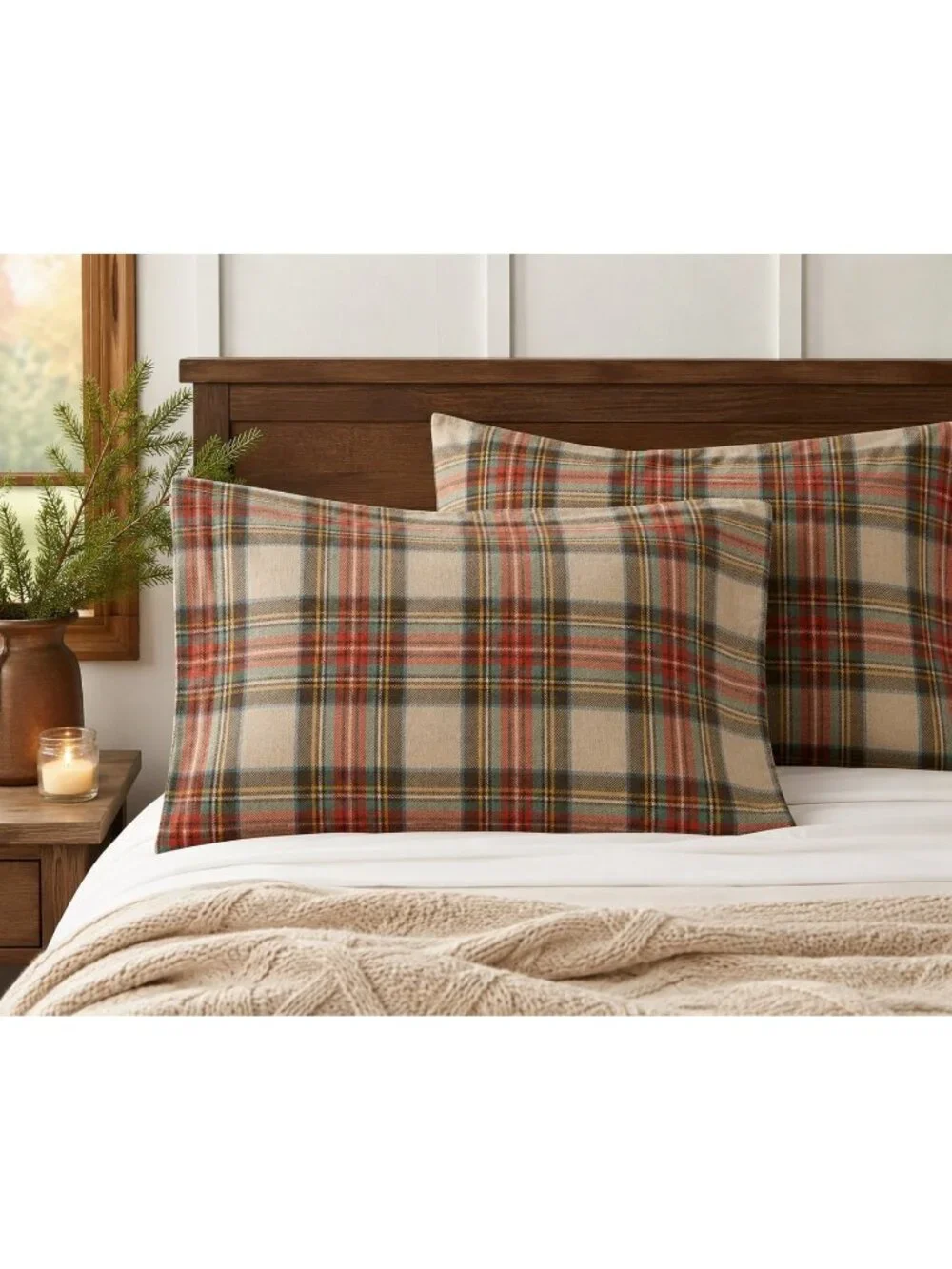 L.L.Bean Heritage Chamois Flannel 2 Standard Pillow Shams Antique Dress Stewart